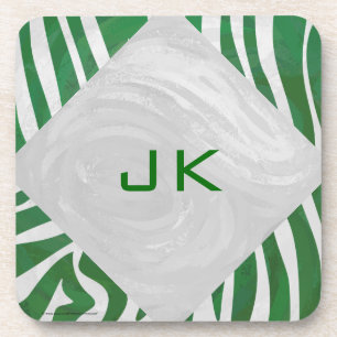 Dessous-de-verre Zebra Monogramme Vert et Blanc Impression
