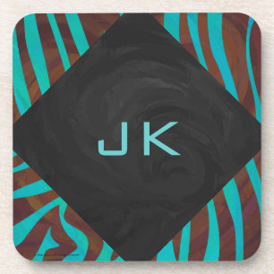 Dessous-de-verre Zèbre Brown et Turquoise avec Monogramme