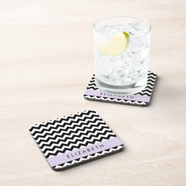 Dessous-de-verre Zigzag noir et blanc, Motif Chevron, Votre nom (Côté Droit)