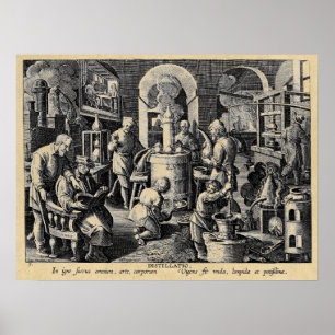 Destillations-Ofen in einem Alchimie-Labrador Poster