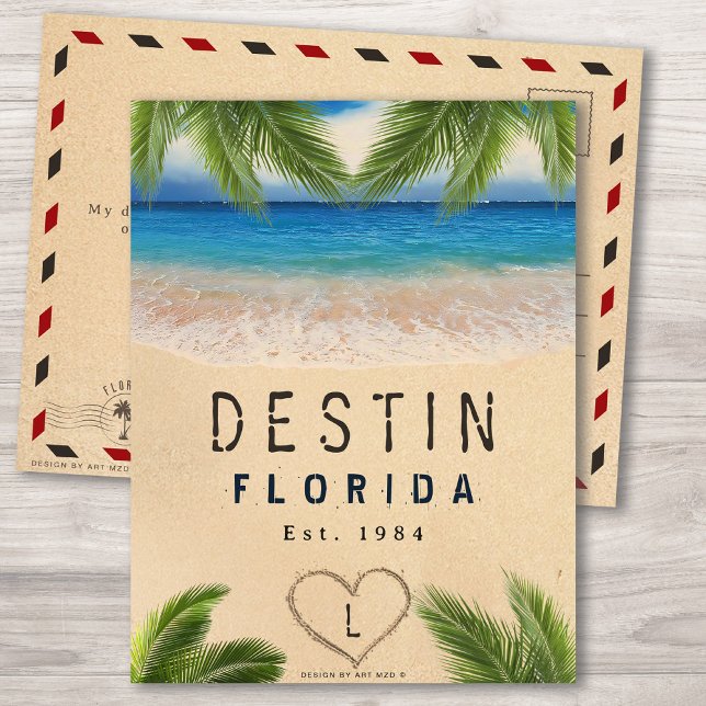 Destin Beach Florida Sand Tropical Palm Blätter Postkarte (Von Creator hochgeladen)