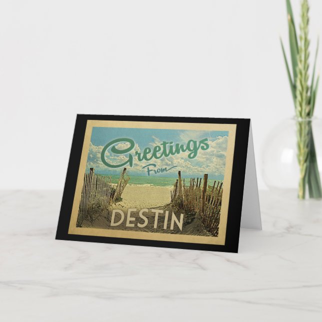 Destin Beach Vintage Travel Karte (Vorderseite)