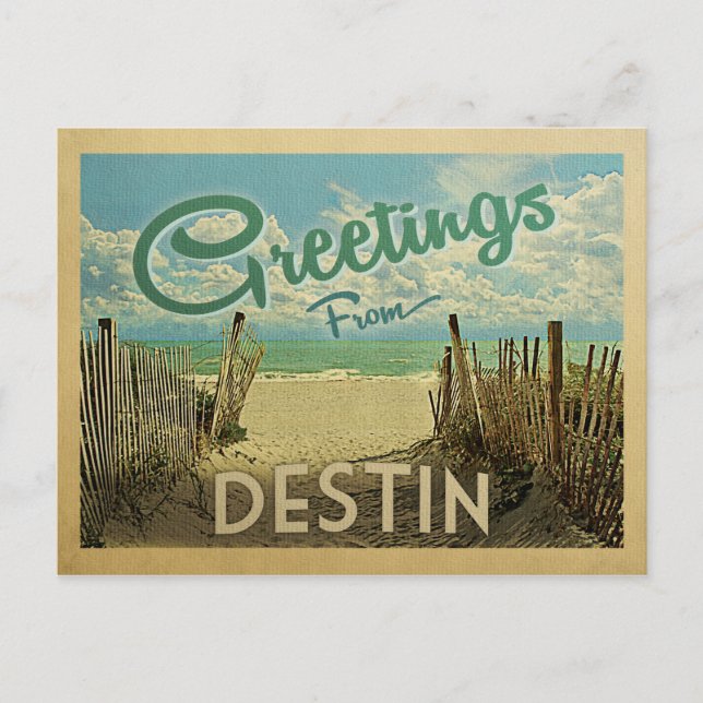 Destin Beach Vintage Travel Postkarte (Vorderseite)
