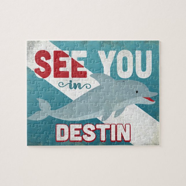 Destin Dolphin - Retro Vintage Travel (Horizontal)