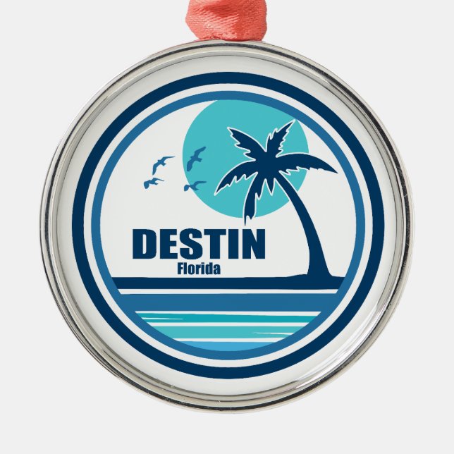 Destin Florida Palm Tree Birds Ornament Aus Metall (Vorne)