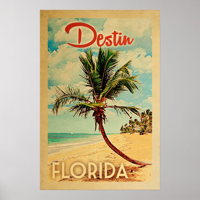 Destin Florida Vintag Palm Tree Beach Poster (Vorne)
