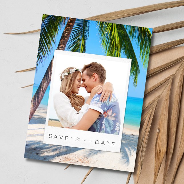 Destination Beach Wedding Foto Save the Date Ankündigungspostkarte (Destination Beach Wedding Photo Save the Date Postcard)