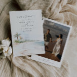 Destination Beach Wedding Foto Save the Date Einladung<br><div class="desc">Tropical Island Beach Watercolor Szene,  Foto Save the Date.</div>