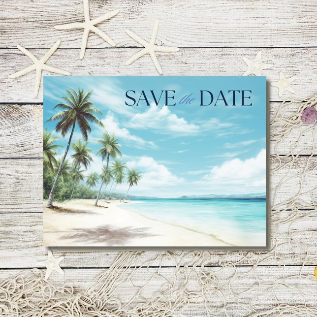 Destination Beach Wedding Save the Date Ankündigungspostkarte (Destination Beach Wedding Save the Date Postcard)