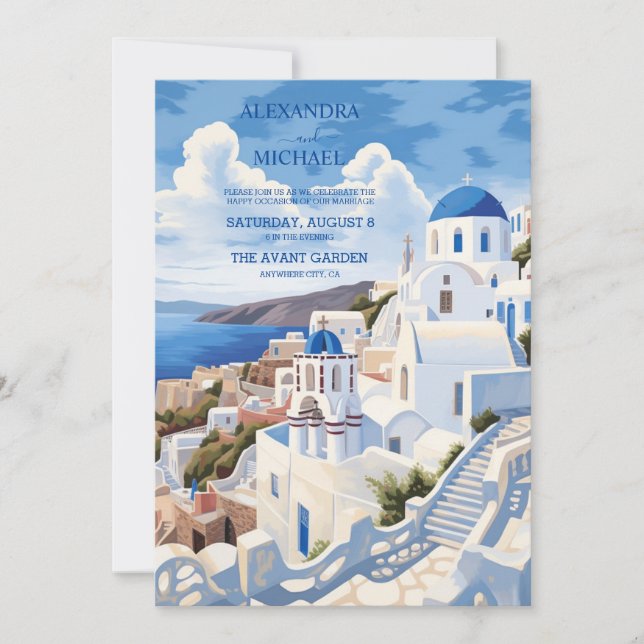 Destination Greece Santorini Wedding Einladung (Vorderseite)