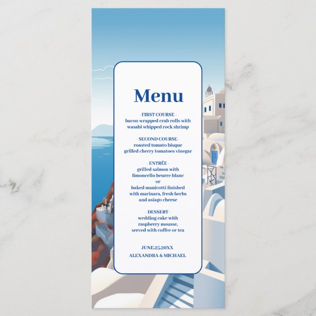 Destination Greece Santorini Wedding Menükarte (Vorderseite)