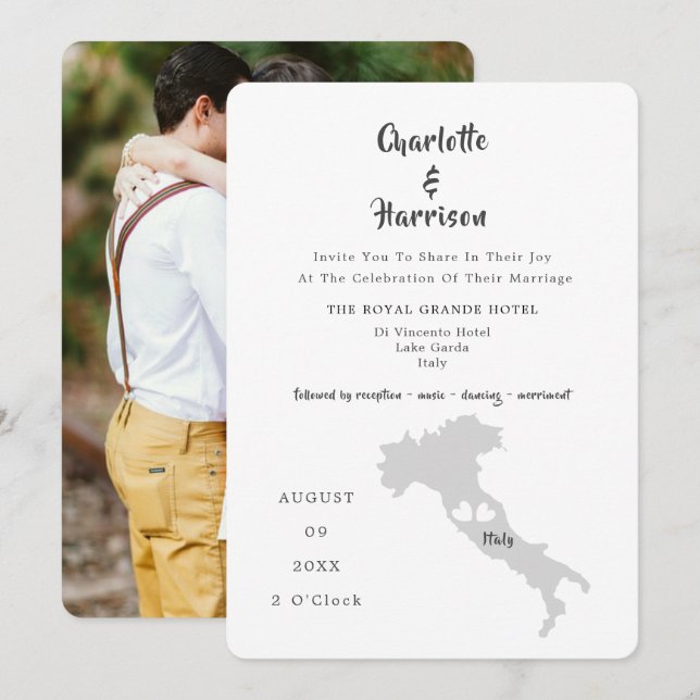 Destination Mariage Italie Photo Invitation (Devant / Derrière)