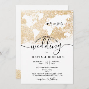 Destination Mariage World Map Gold Invitation