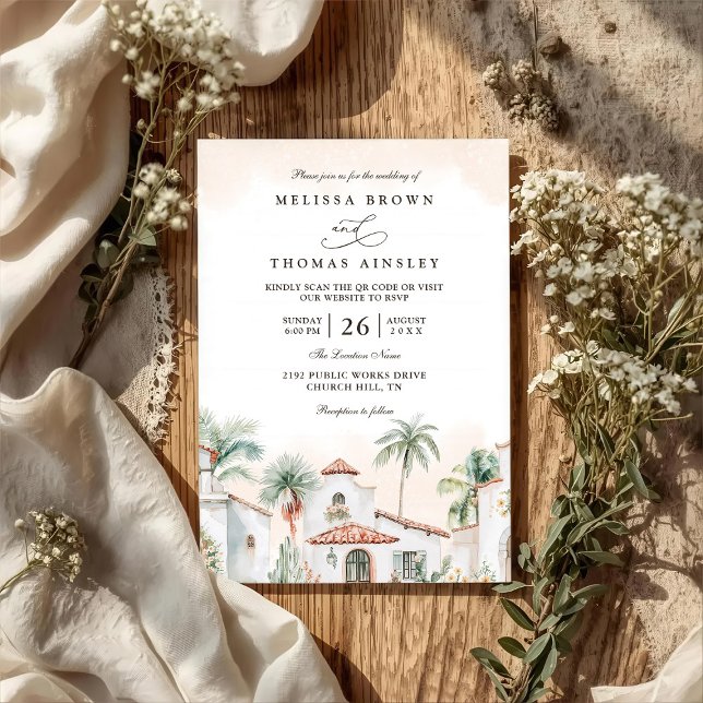 Destination Mexican Tropical Palm QR Code Wedding Einladung (Von Creator hochgeladen)