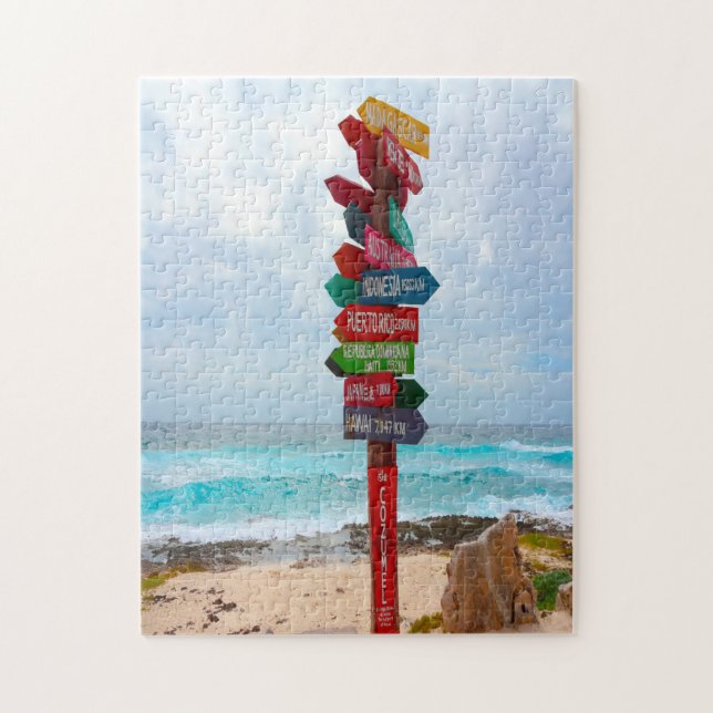 Destination Sign Post Cozumel Beach Mexiko. (Vertikal)
