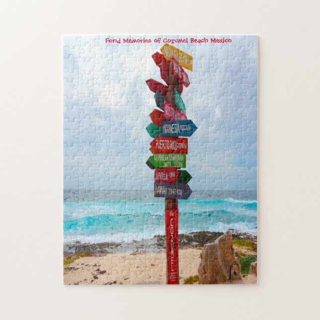 Destination Sign Post Cozumel Beach Mexiko. Jigsaw (Vertikal)