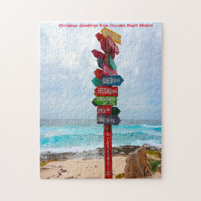 Destination Sign Post Cozumel Beach Mexiko. Jigsaw (Vertikal)