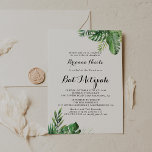Destination Tropical Greenery Bat Mitzvah Einladung<br><div class="desc">Dieses Ziel tropischen grün Fledermaus mitzvah Einladung ist ideal für eine einfache Fledermaus Mitzvah. Das Design besteht aus handbemalten Aquarellpalmen und Blätter aus Bananen,  die in hübschen Bouquets angeordnet sind.</div>