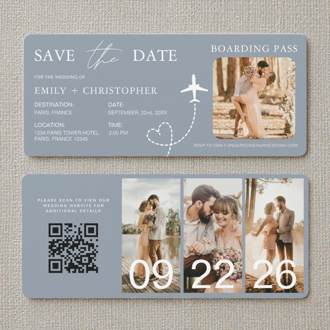 Destination Wedding Blue QR Code Boarding Pass  (Von Creator hochgeladen)