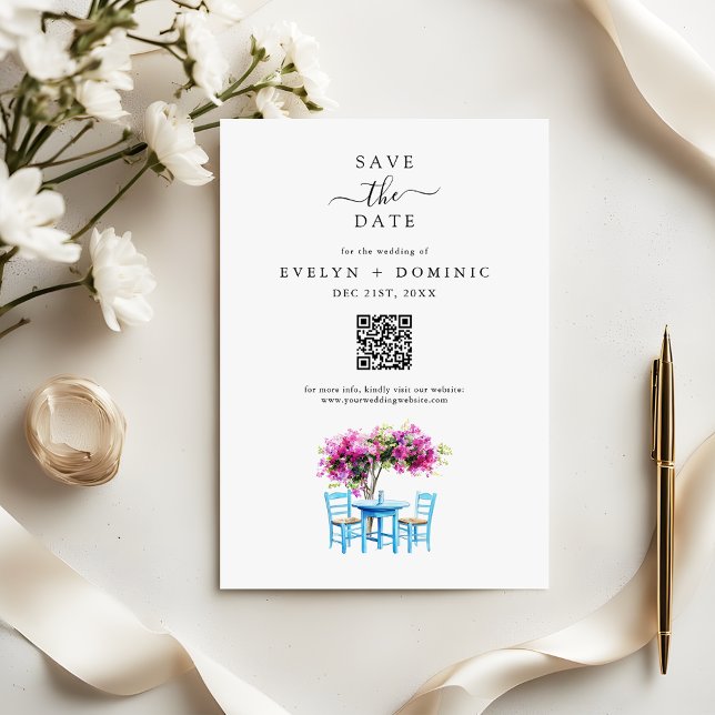 Destination Wedding Modern Bougainvillea QR Code Save The Date (Von Creator hochgeladen)