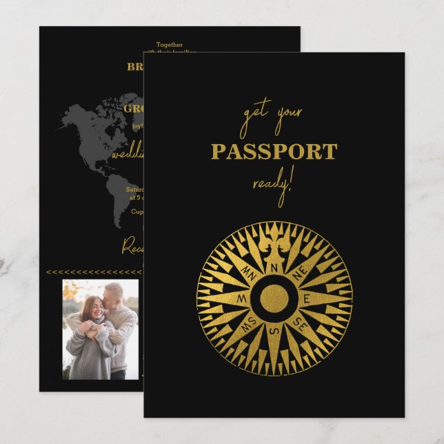 Destination Wedding Passport Compass Wedding  Einladung (Vorne/Hinten)