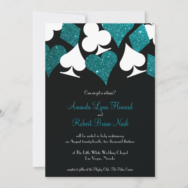 Destiny Las Vegas Wedding Aquamarin Blue Glitzer Einladung (Vorderseite)