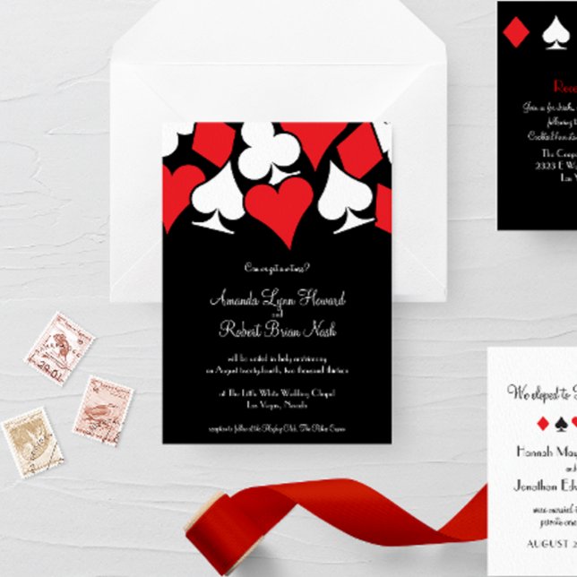 Destiny Las Vegas Wedding Einladung (red white and black card suits themed Las Vegas wedding suite invitation)
