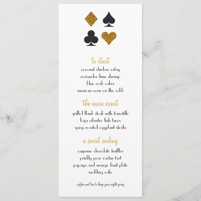 Destiny Las Vegas Wedding Menu Imitate Gold Glitze Menükarte (Vorderseite)