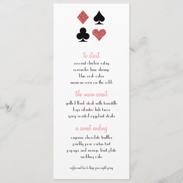 Destiny Las Vegas Wedding Menu Rose Gold Glitzer Menükarte (Vorderseite)