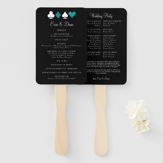 DEstiny Vegas Aquamariner Glitzer Hochzeitsprogram Fächer (Vorne und Hinten)
