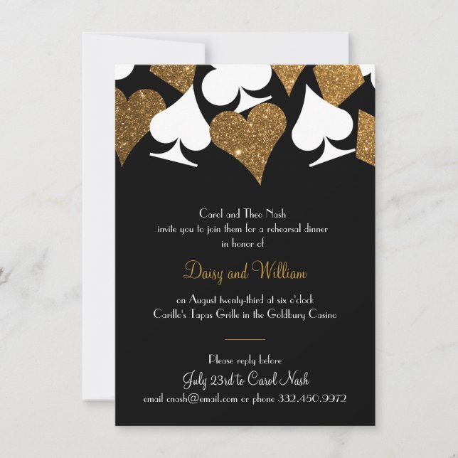 Destiny Vegas Probe Dinner Imitats Gold Glitzer Einladung (Vorderseite)