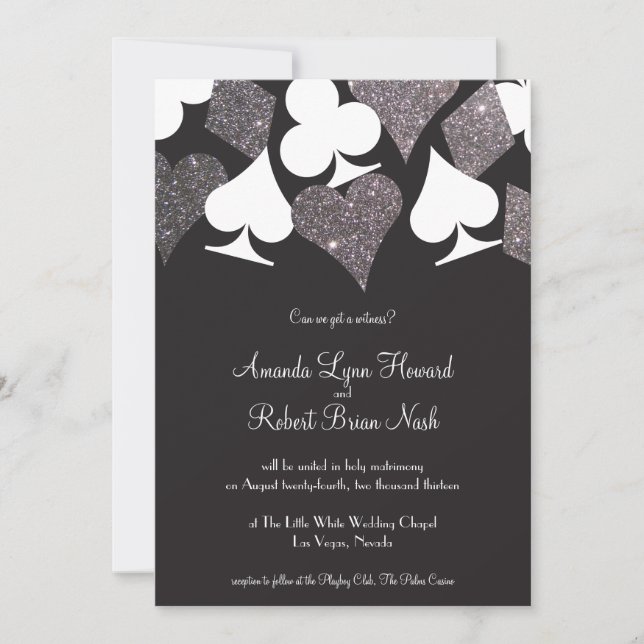 Destiny Vegas Wedding Invite Imitats Silver Glitze Einladung (Vorderseite)