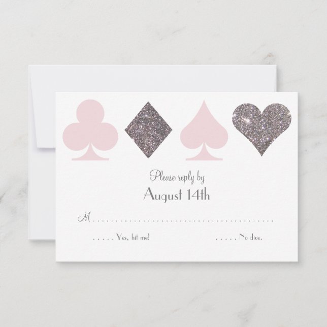 Destiny Vegas Wedding Repcard Blush Pink Silver RSVP Karte (Vorderseite)