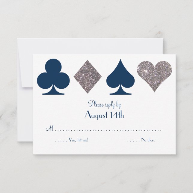 Destiny Vegas Wedding Repcard Navy Blue Silver RSVP Karte (Vorderseite)
