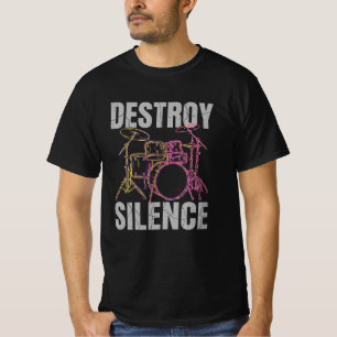 Destroy Silence Schlagzeuger Rockband Musik T-Shirt