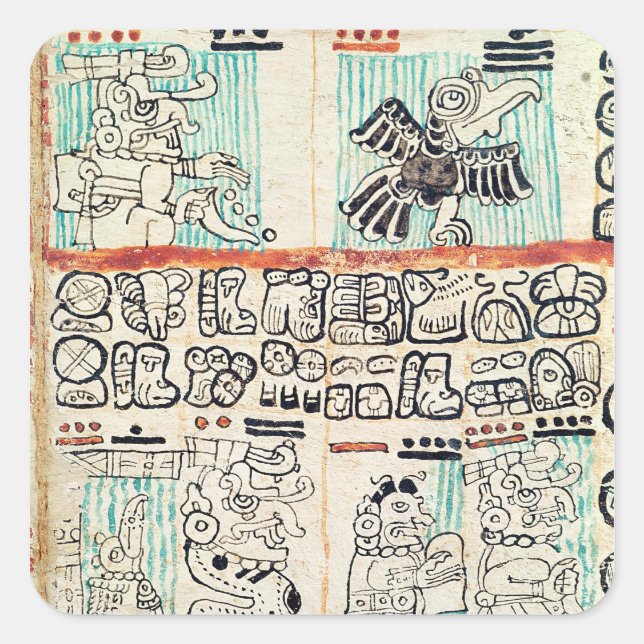 Detail aus einem Maya-Codex Quadratischer Aufkleber (Vorderseite)