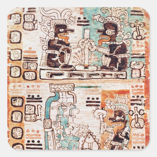 Detail aus einem Maya-Codex Quadratischer Aufkleber (Vorderseite)