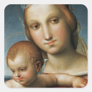 Detail aus<Virgin and Child>Rapha zugewiesen Quadratischer Aufkleber