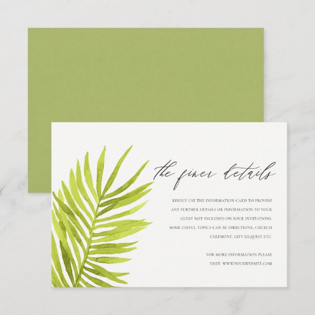 DETAIL DER RUSTIKEN-PALMLEAF-FOLIAGE-WEDING EINLADUNG (Vorne/Hinten)