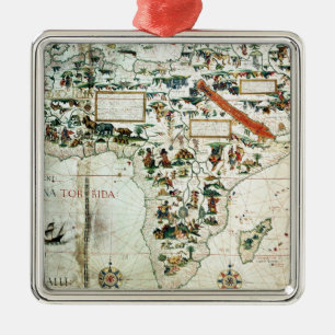 Detail einer Karte der Welt, die Afrika zeigt Silbernes Ornament