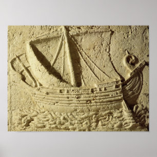 Detail eines Reliefs eines Schiffes, aus einem Sar Poster