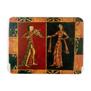 Detail from a wedding chest depicting a musician a magnet