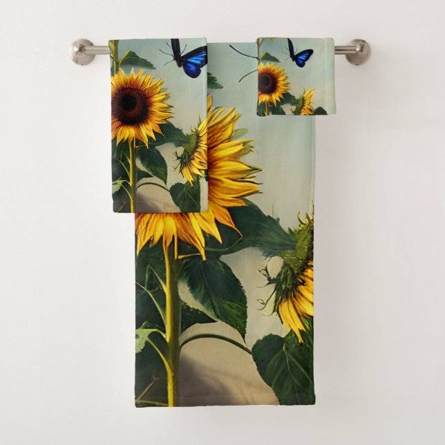 Detail Realistische Sonnenblumen und Schmetterling Badhandtuch Set (Insitu)
