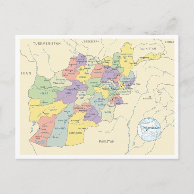 Detailed map of Afghanistan Regions Postkarte (Vorderseite)