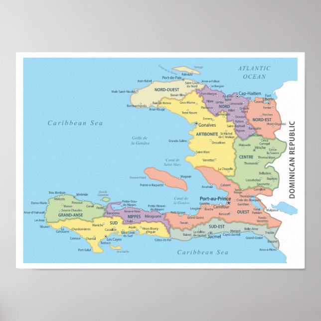 Detailed Map of Haiti Regions Poster (Vorne)