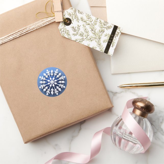 Detailed White Snowflake Design Runder Aufkleber (Schenken)