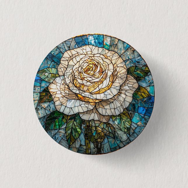 Detailierte White Rose Schöne Kunstgalerie Button (Vorderseite)