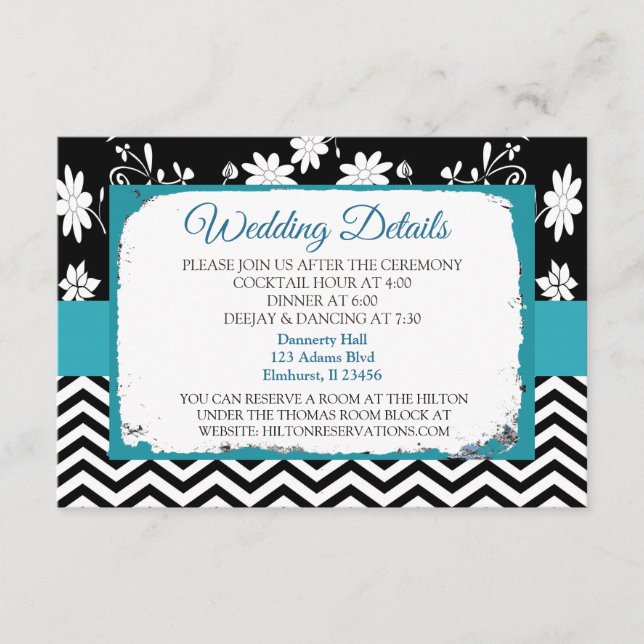 Detailkarte für blaue und schwarze Hochzeiten Begleitkarte (Vorderseite)