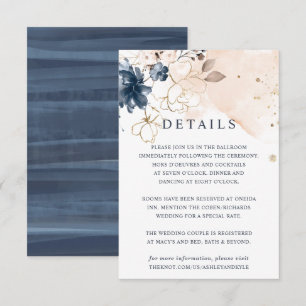 Detailkarte für Blume mit Navy und Blush Hand Einladung