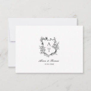 Detailkarte für das Hochzeitstich Schwarz-weißes W Einladung